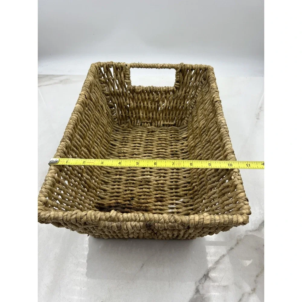Natural Woven Seagrass Storage Basket Rectangle with Handles Boho Decor 14x10